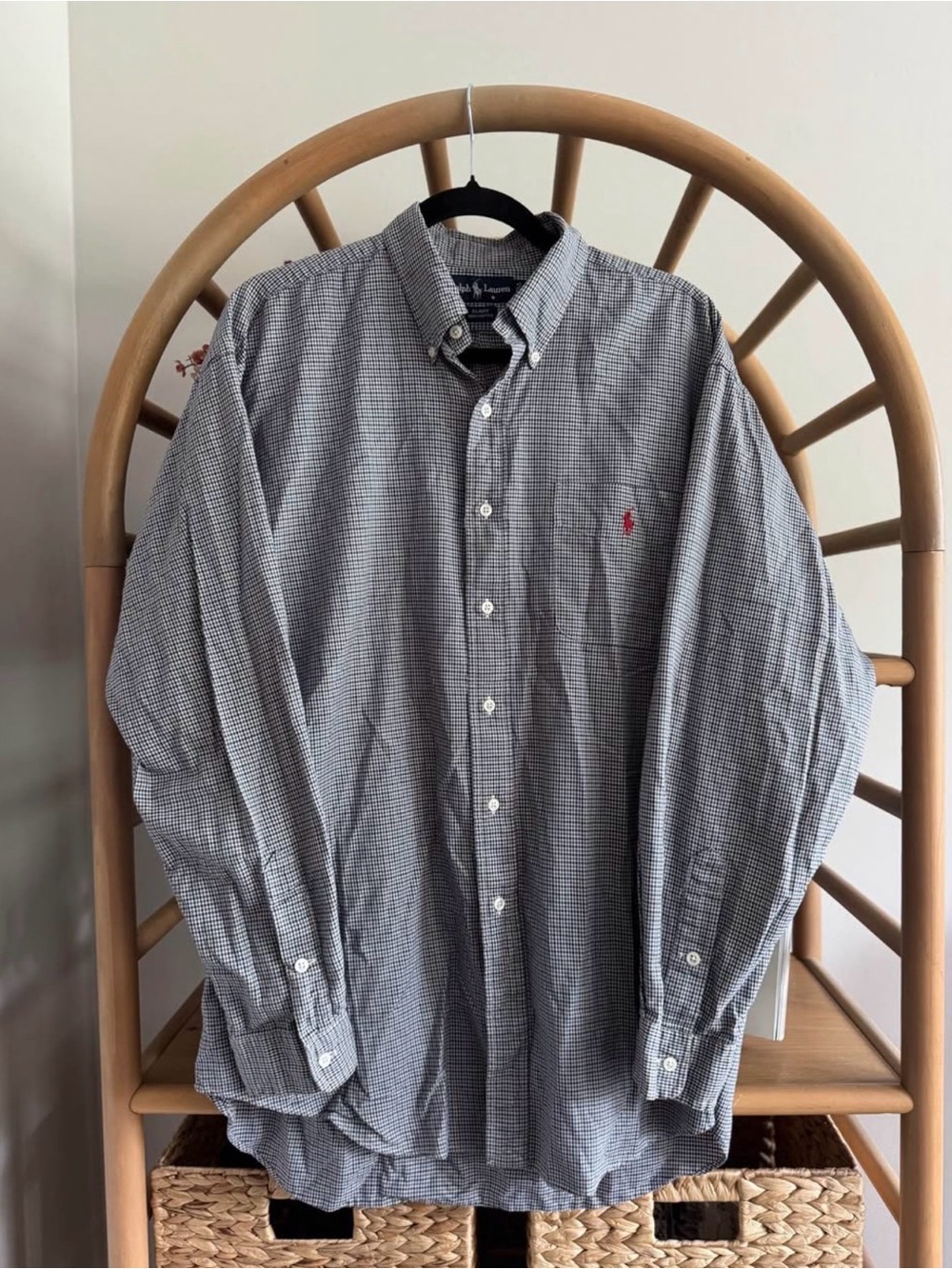 Y2K Ralph Lauren Blaire Blue White Check Button Down Shirt Red Pony Large